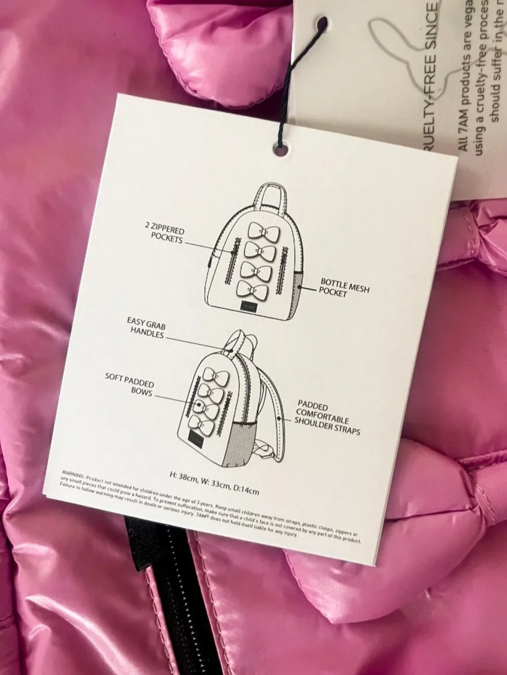 7AM Enfant Pink Midi Bows Backpack – New With Tags – Lightweight School Backpack